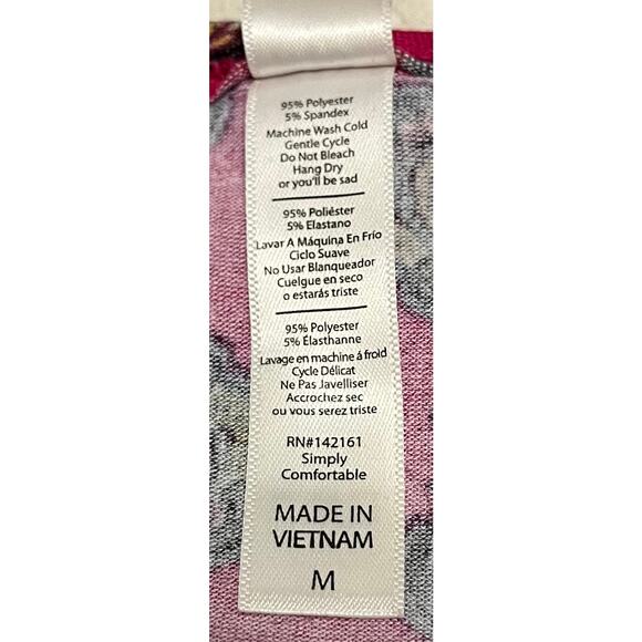 LULAROE SHORT SLEEVE PULL-OVER TOP, WOMENS, M, CRANBERRY & GREEN ABSTRACT, Hi-LO - Picture 10 of 10